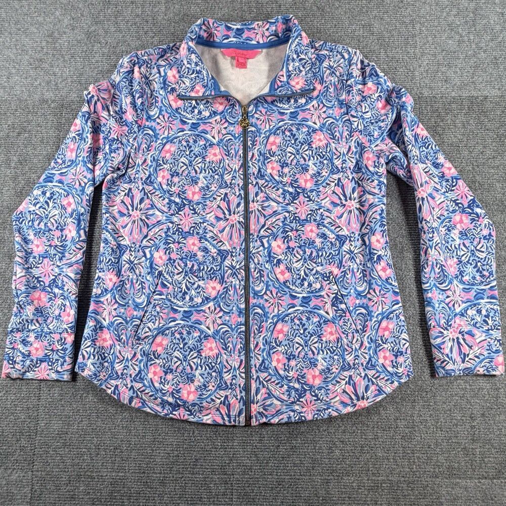 Lilly Pulitzer Leona Zip Up Jacket Luxletic Peri Takin It Easy Blue Pink Size S